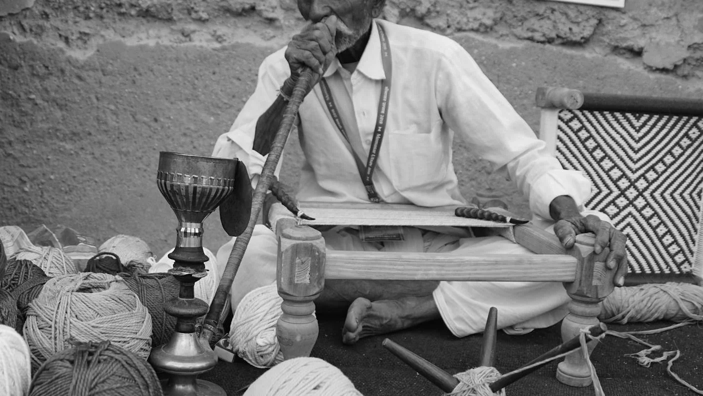 elderly man smoking hookah